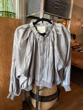Anthropologie Silver Bomber Jacket